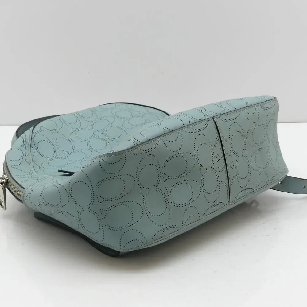 VTG Coach New York Jordyn Perforated Signature Leather Backpack Light Blue Zip